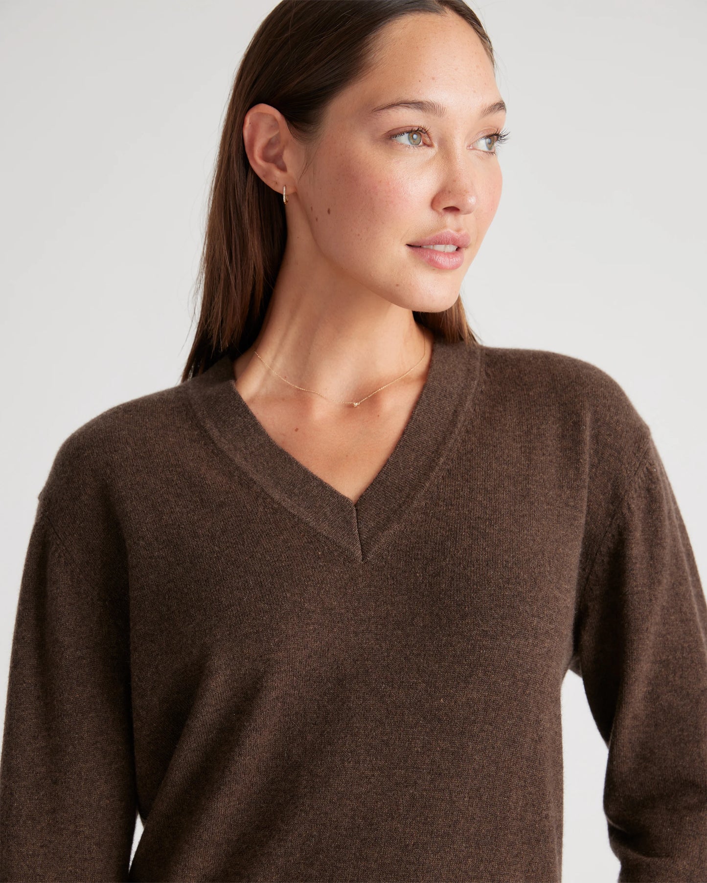 Mongolian Cashmere V-Neck Midi Sweater Dress - XS / Brown