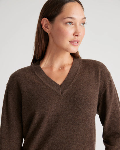 Mongolian Cashmere V-Neck Midi Sweater Dress - XS / Brown