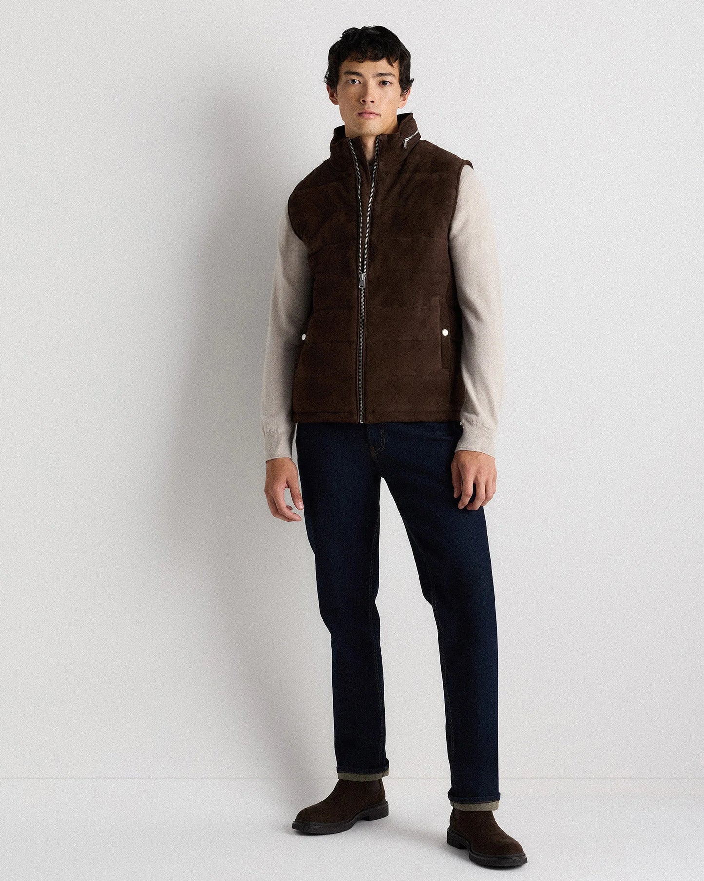 100% Suede Puffer Vest - S / Charcoal Black