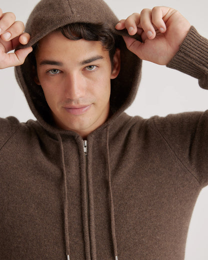 Mongolian Spring Cashmere Full-Zip Hoodie - S / Brown
