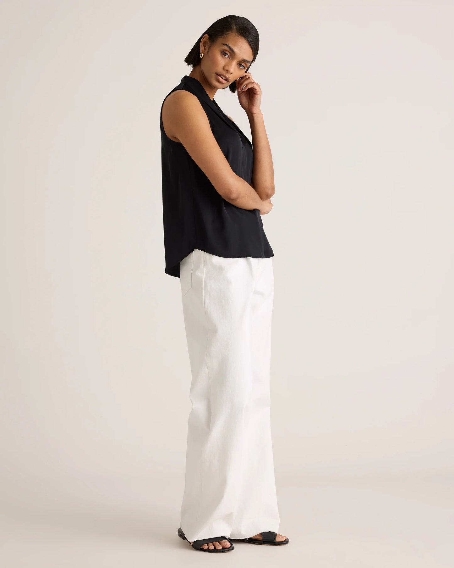 Washable Stretch Silk Sleeveless Blouse - XS / Black