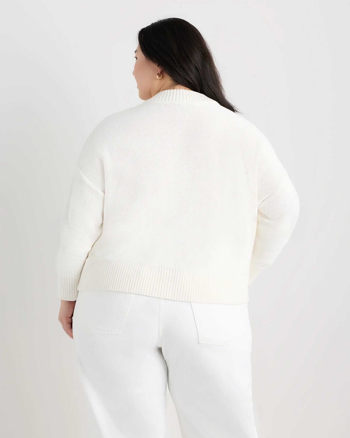 100% Organic Cotton Cropped Cardigan - 1X / Speckled Beige