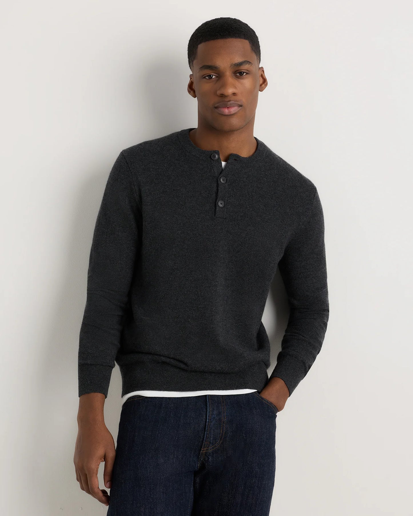 Mongolian Cashmere Henley Sweater - S / Brown