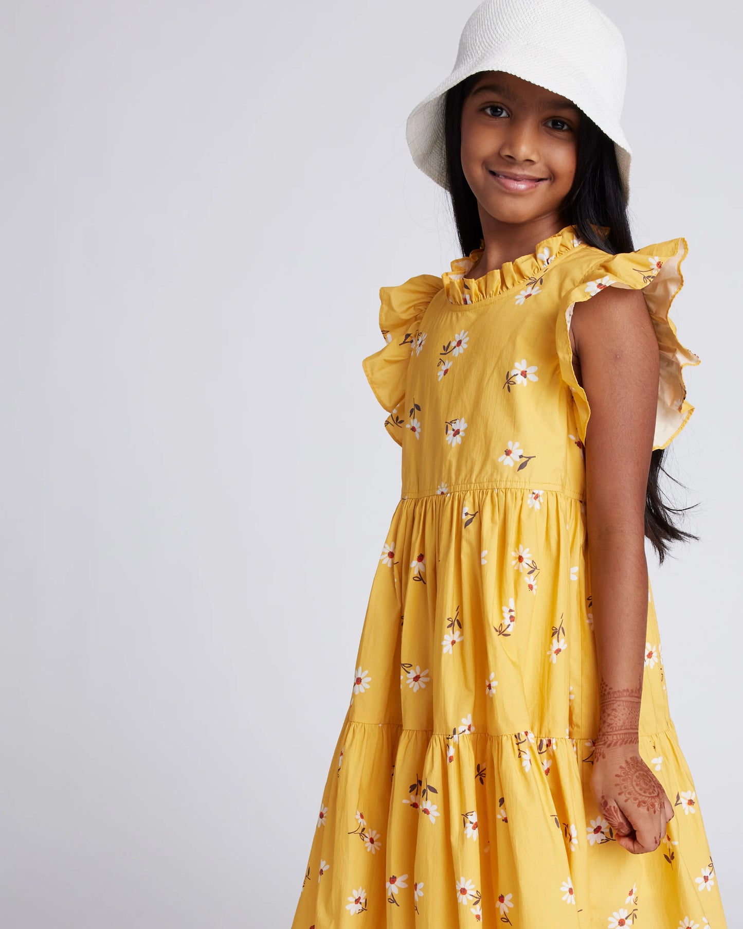 100% Cotton Poplin Ruffle Sleeve Dress - 6 / Golden Daisy