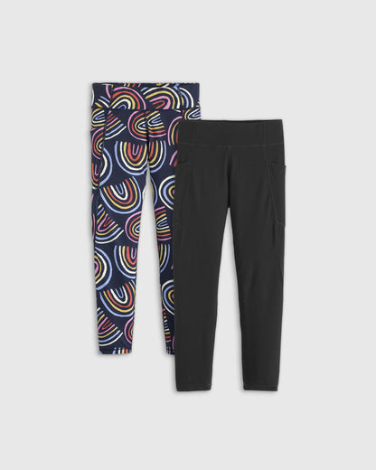 Girls Ultra-Form Active Pocket Leggings 2-Pack - 2T / Multi Rainbow/Black