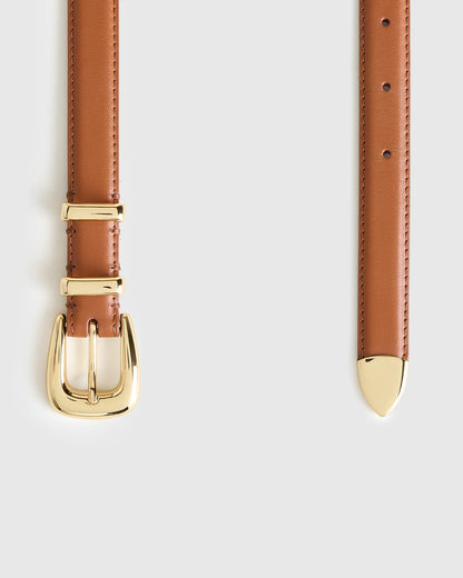 Lola European Leather Western Skinny Belt - XS / Black/Gold