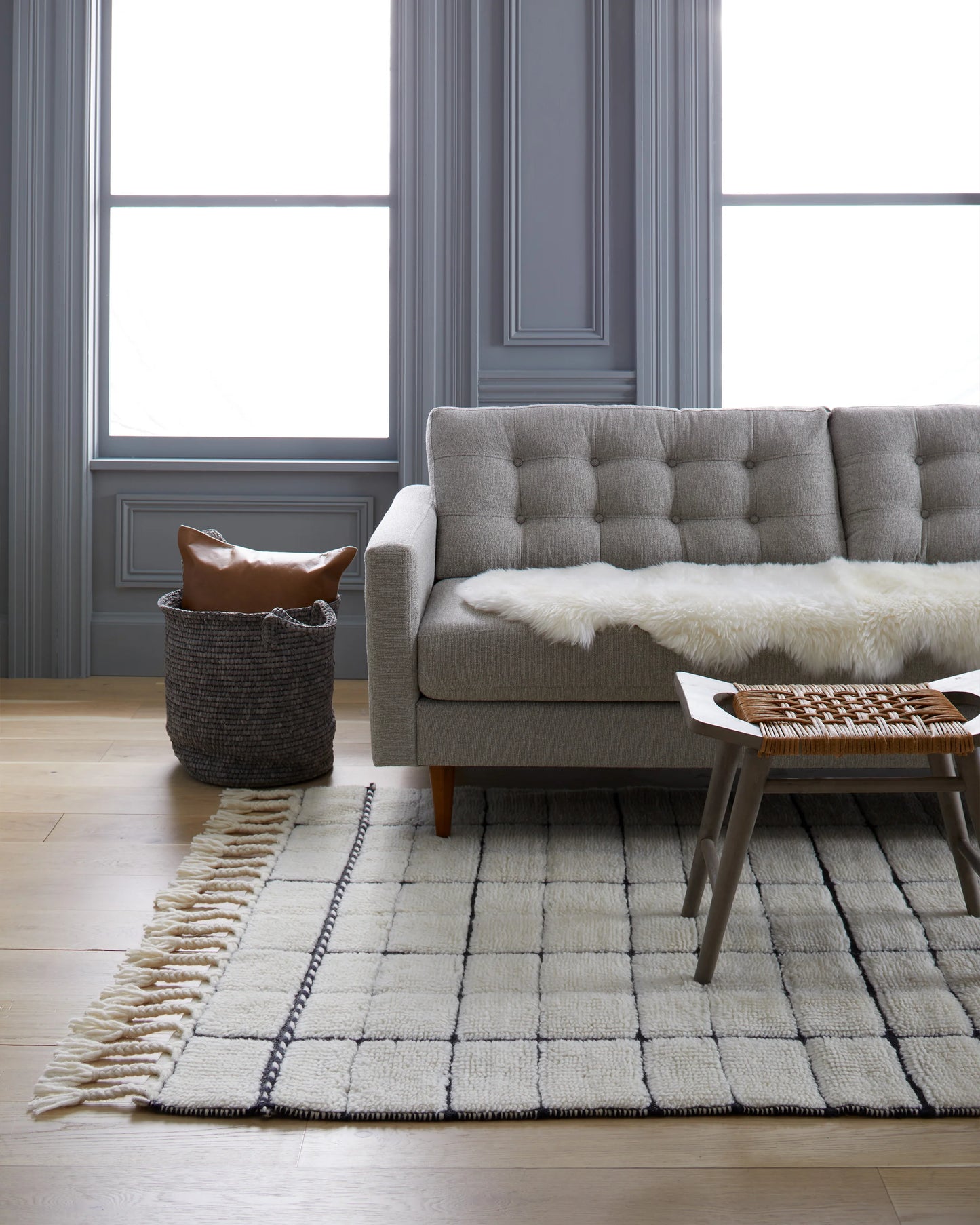 Rima Wool Shag Rug - 3' x 5' / Ivory/Black
