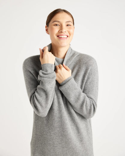 Mongolian Cashmere Textured Sweater Dress - XS / Heather Grey