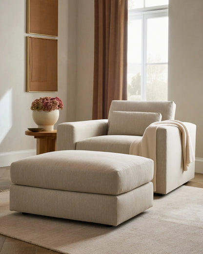 Ashford Deep Seat Ottoman in Performance Chenille Linen Blend - One Size / Sorrell