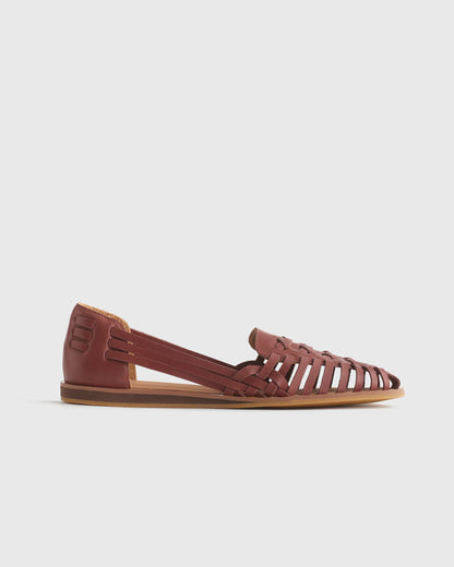 100% Leather Huarache Flat - 5 / Cashew