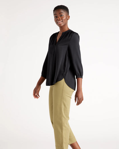 Washable Stretch Silk Pleat Back Blouse - XS / Black