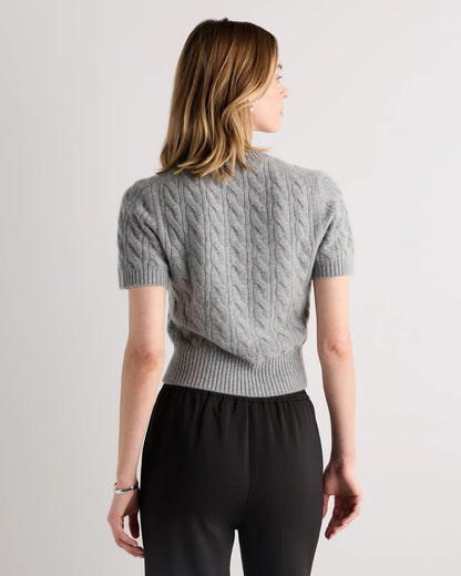 Mongolian Cashmere Shrunken Cable Tee - XS / Ivory