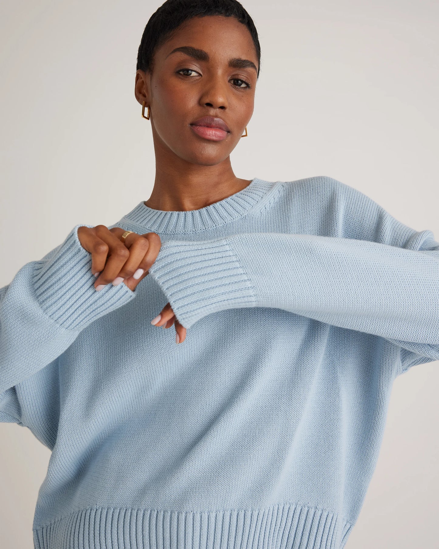 100% Organic Cotton Boyfriend Crew Sweater - XS / Speckled Beige