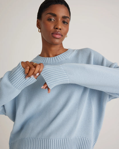 100% Organic Cotton Boyfriend Crew Sweater - XS / Speckled Beige