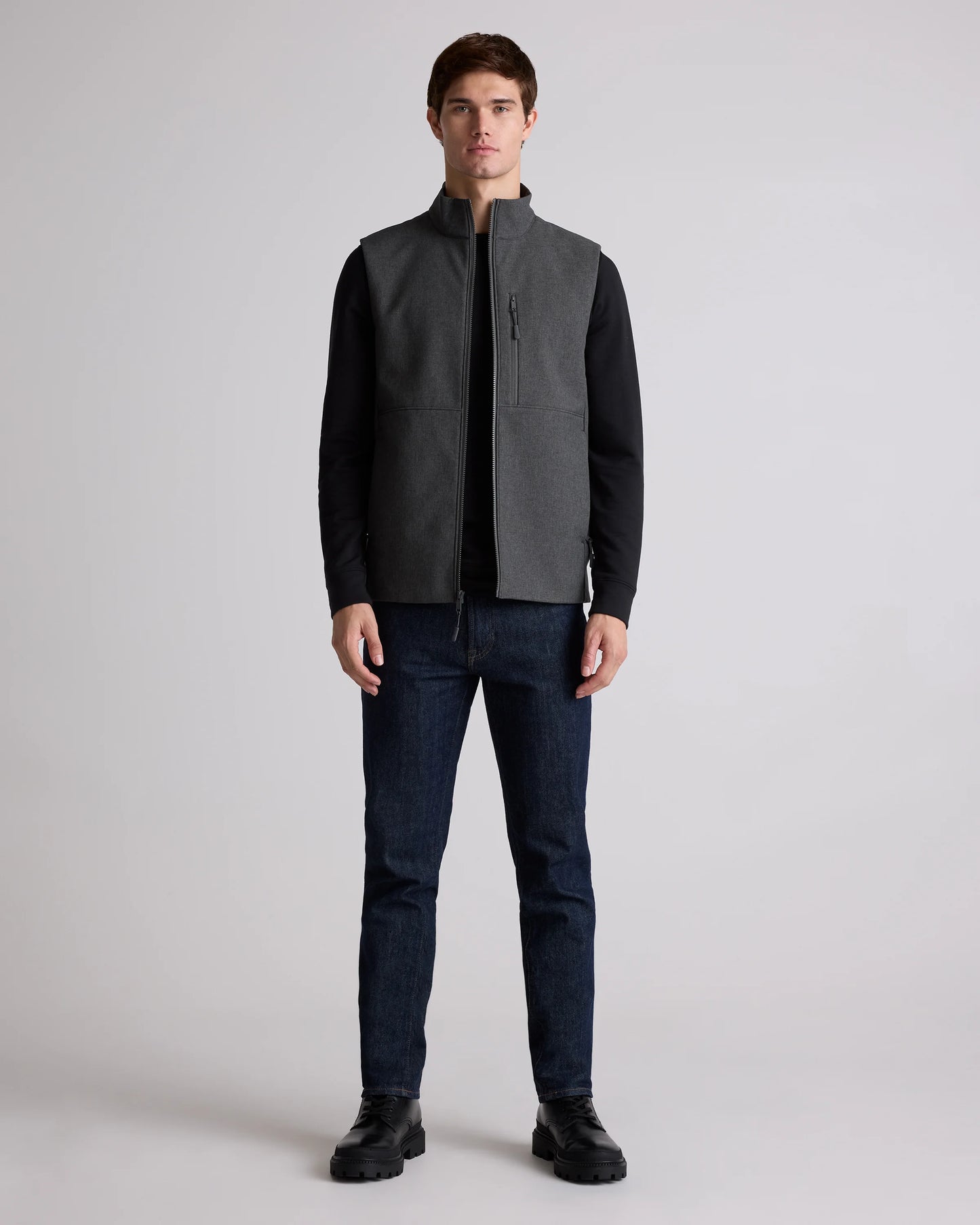 Softshell Fleece-Lined Full-Zip Vest - S / Heather Deep Navy