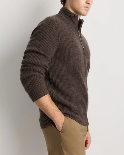 Mongolian Cashmere Fisherman Full Zip Sweater - S / Teak