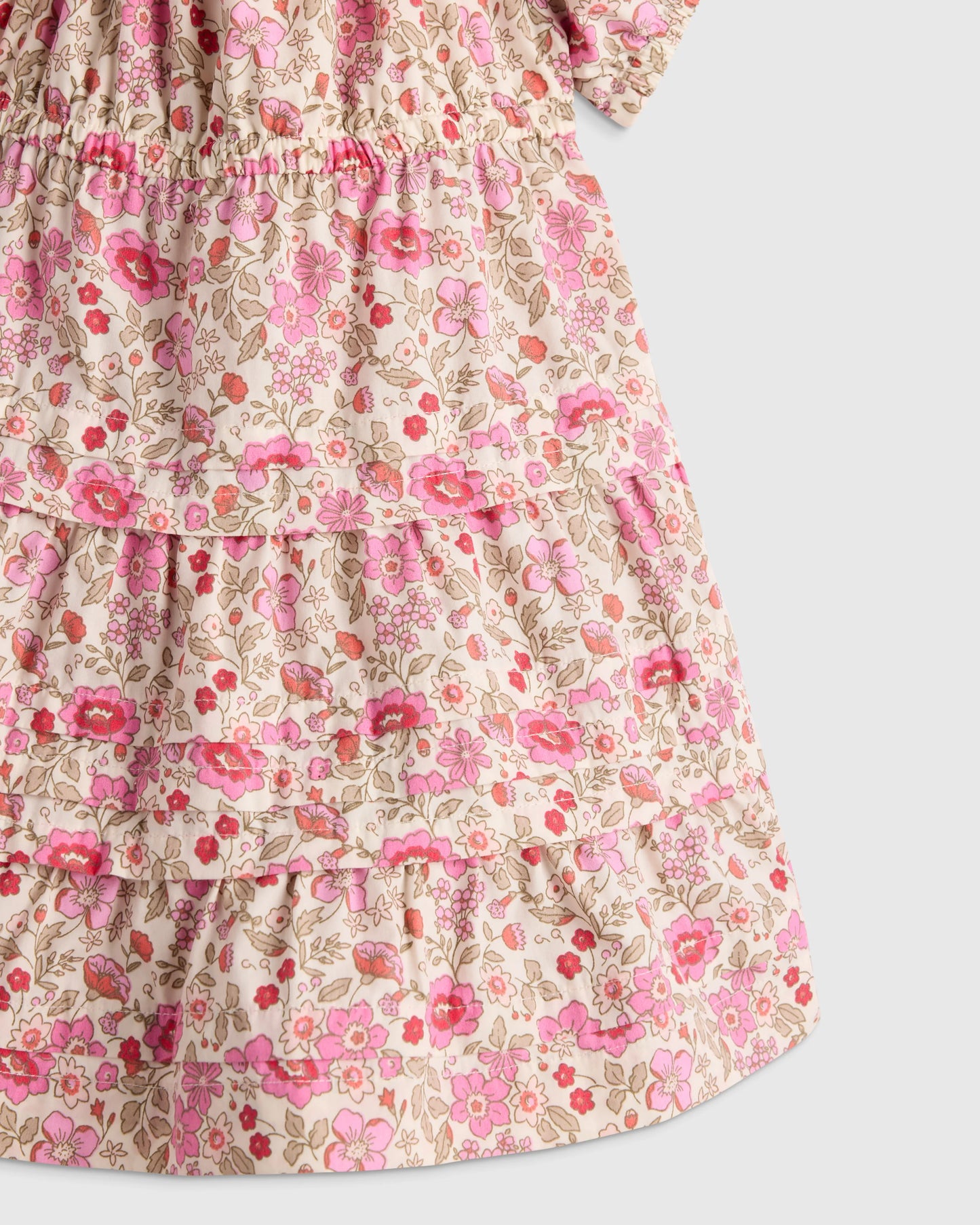 100% Organic Cotton Poplin Tiered Dress - 3-6M / Peach Floral