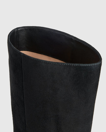 Italian Suede Block Heel Boots - 5 / Espresso Brown