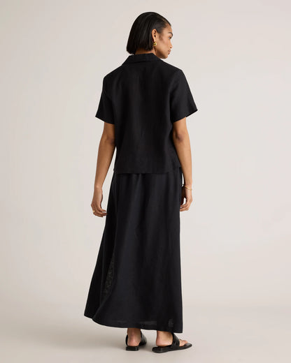 100% European Linen Maxi Skirt - XS / Classic Mini Gingham
