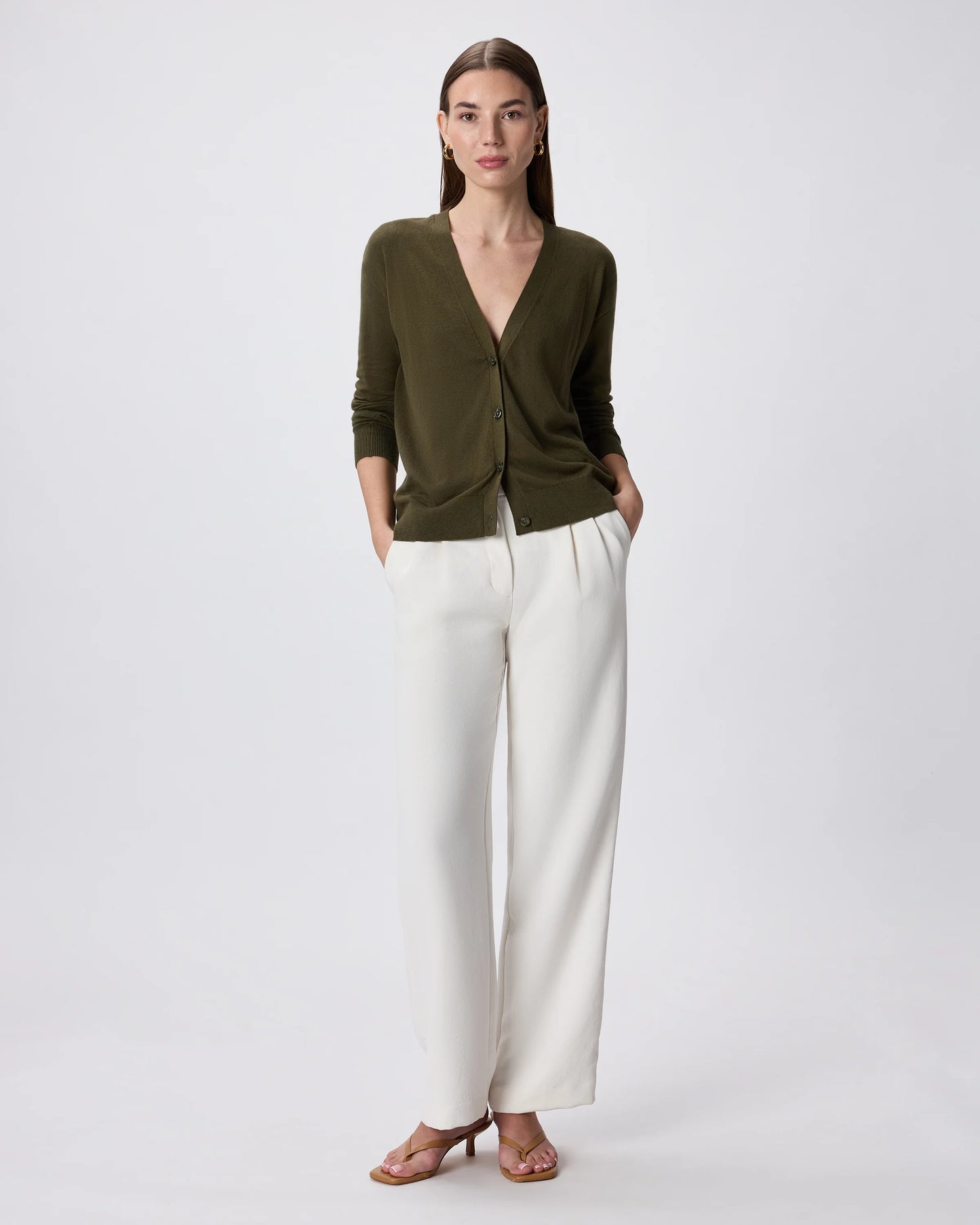 Lightweight Cotton Cashmere Cardigan - XS / Heather Oatmeal
