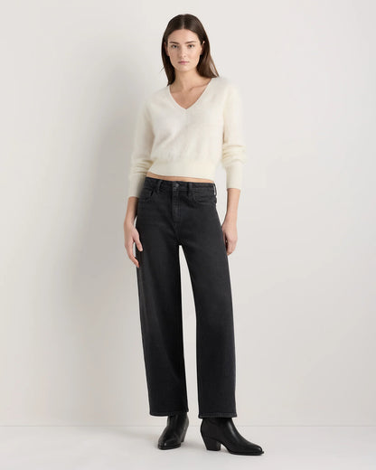 Brushed Cashmere Shrunken V-Neck Sweater - XS / Heather Grey