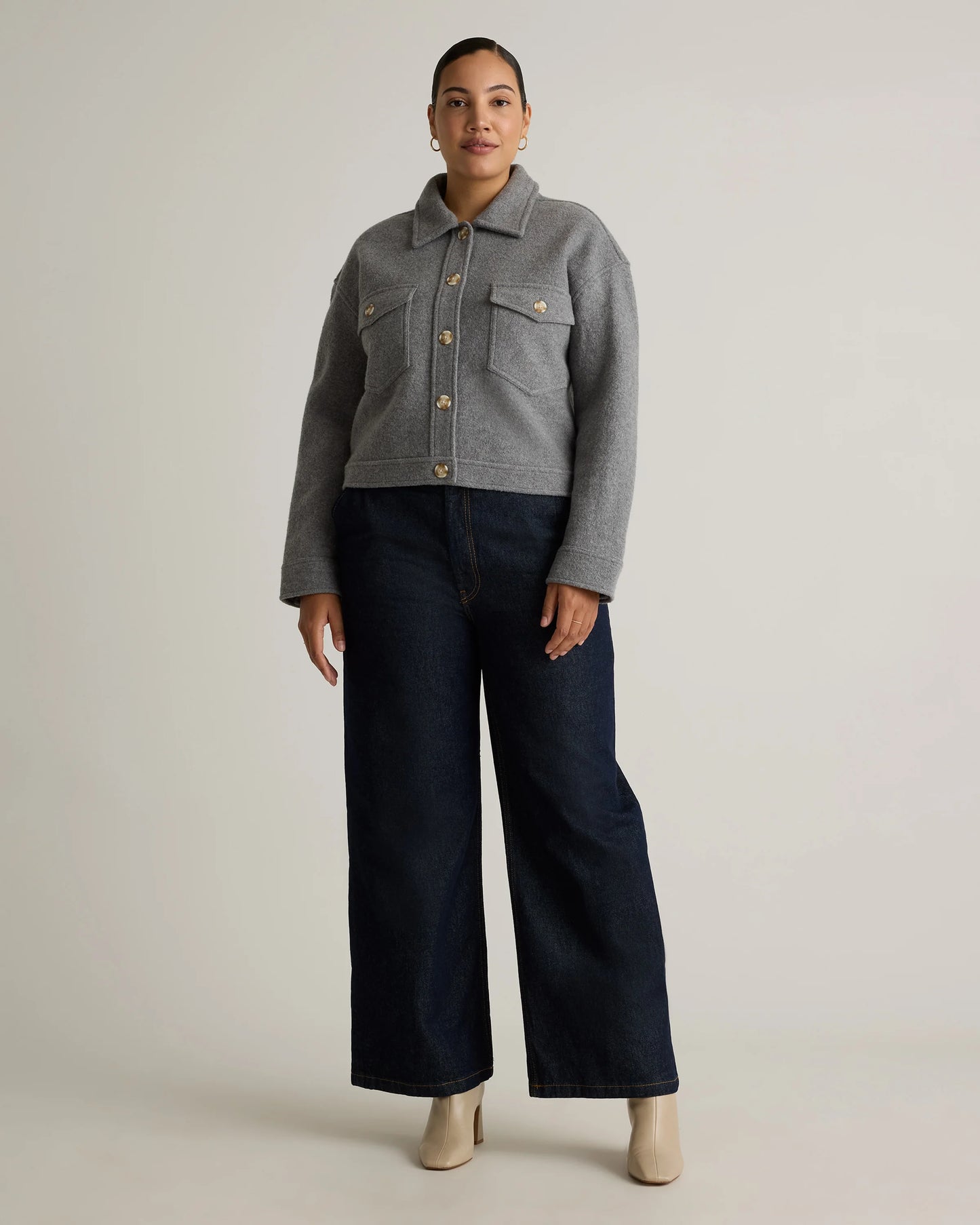 100% Merino Wool Cropped Shirt Jacket - XS / Mulled Wine