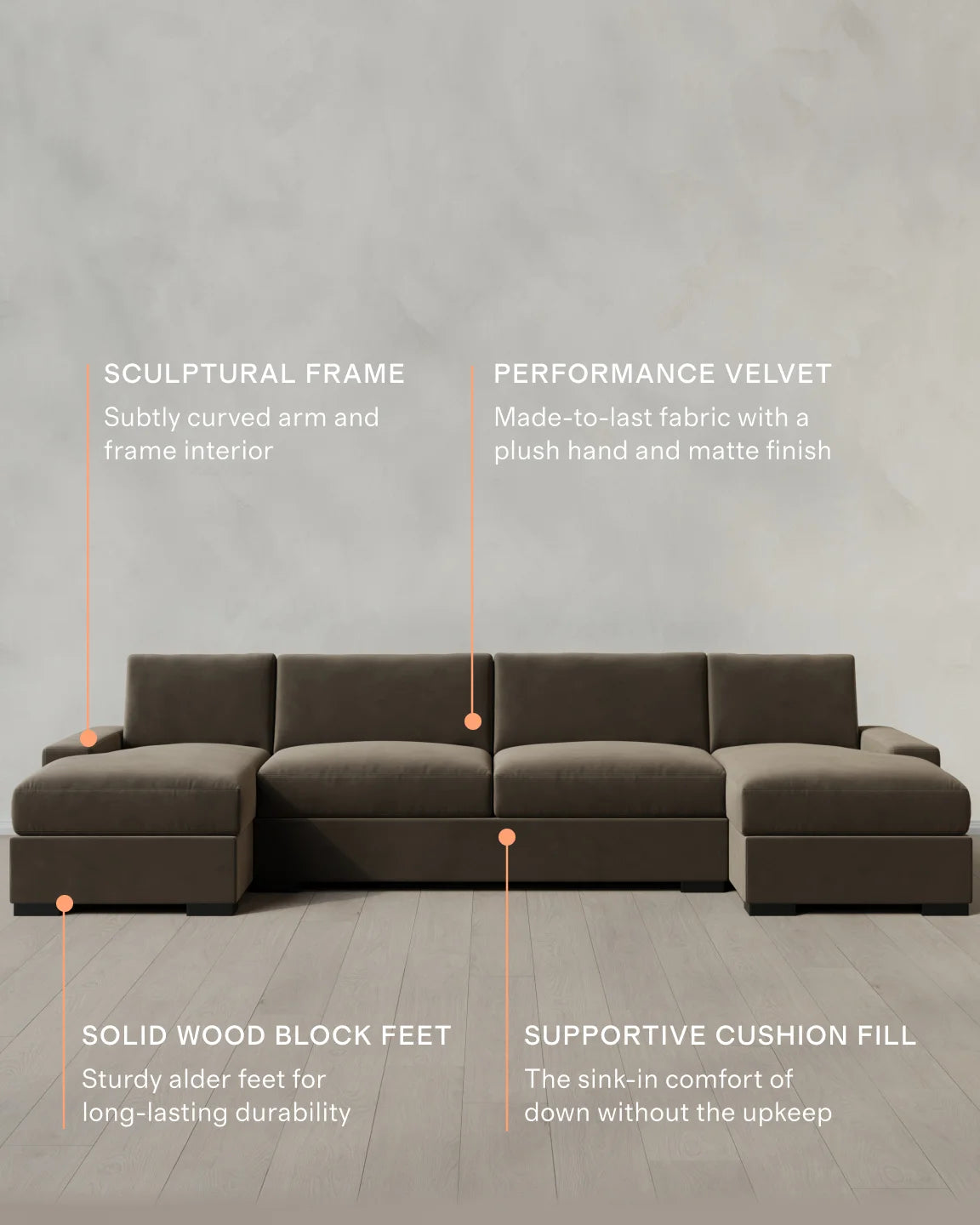 Stillman U Sectional in Performance Velvet - One Size / Java