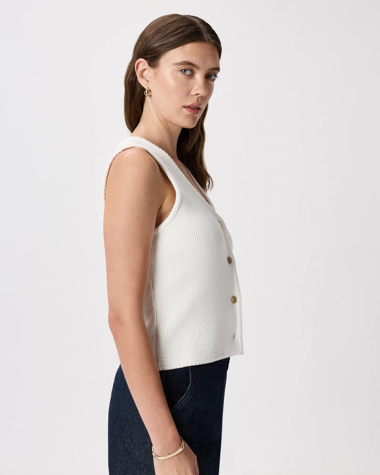 100% Organic Cotton V-Neck Sweater Vest - XS / Ivory