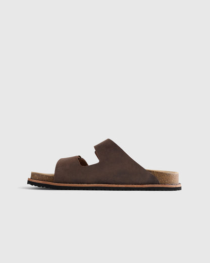 Nubuck Leather Double Buckle Slide - 7 / Black