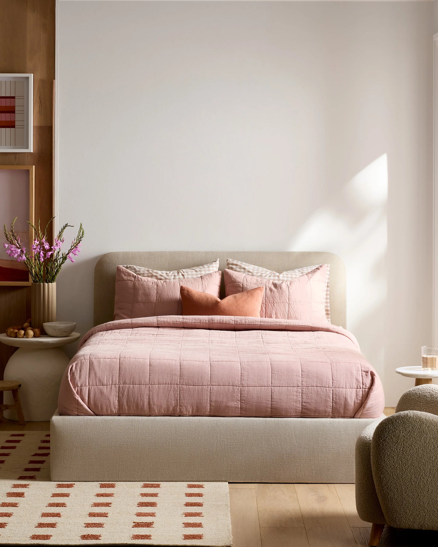 Lightweight European Linen Box Quilted Sham Set - Standard / Dusty Mauve
