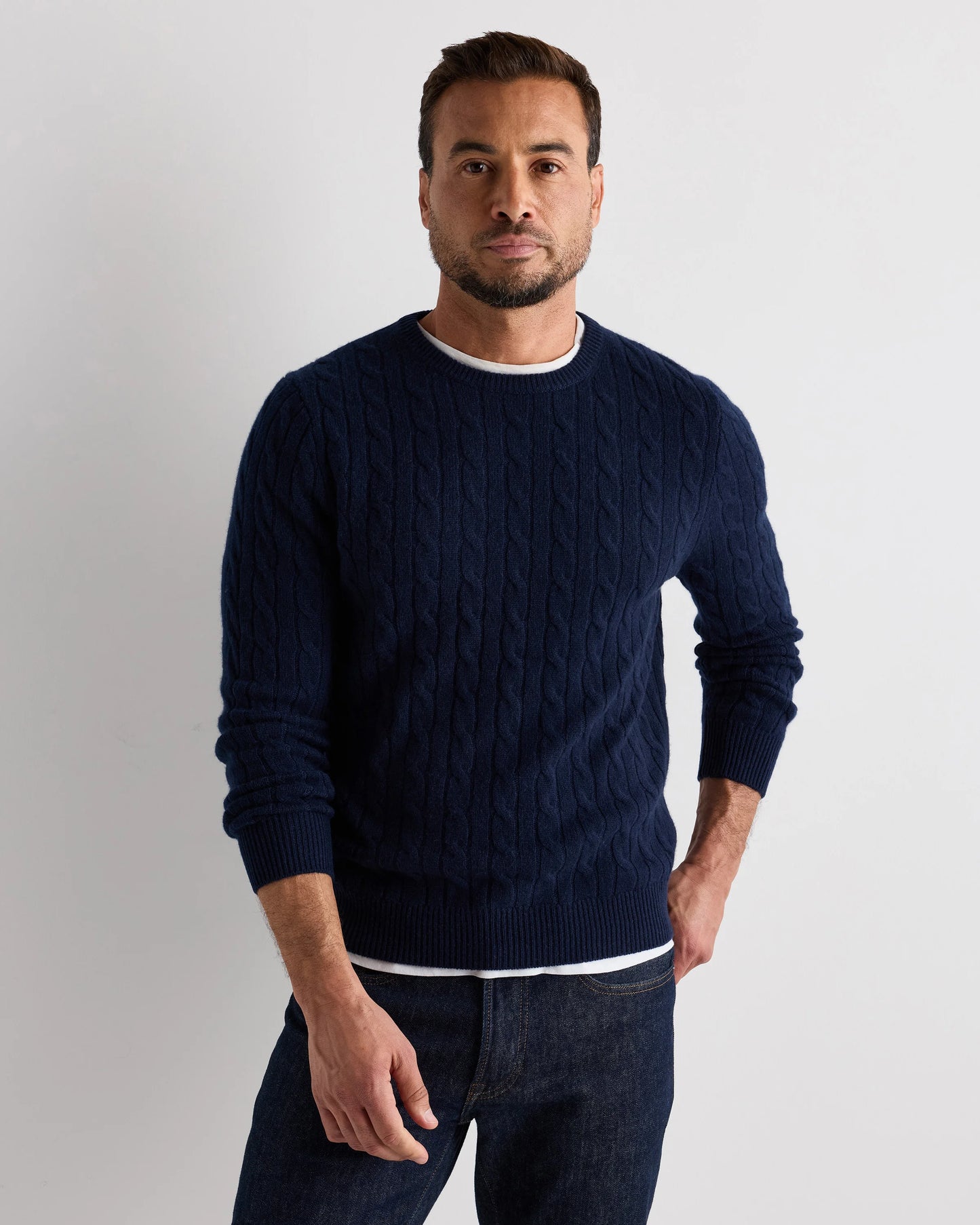 Mongolian Cashmere Classic Cable Crewneck Sweater - S / Teak