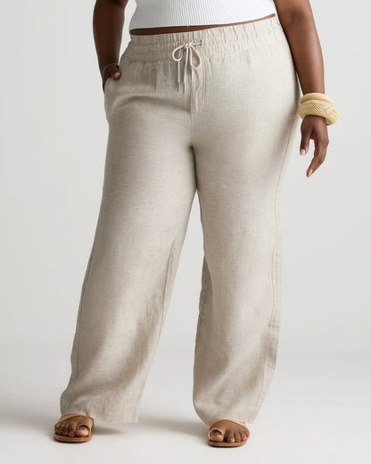 100% European Linen Wide Leg Pants - 1X / Black