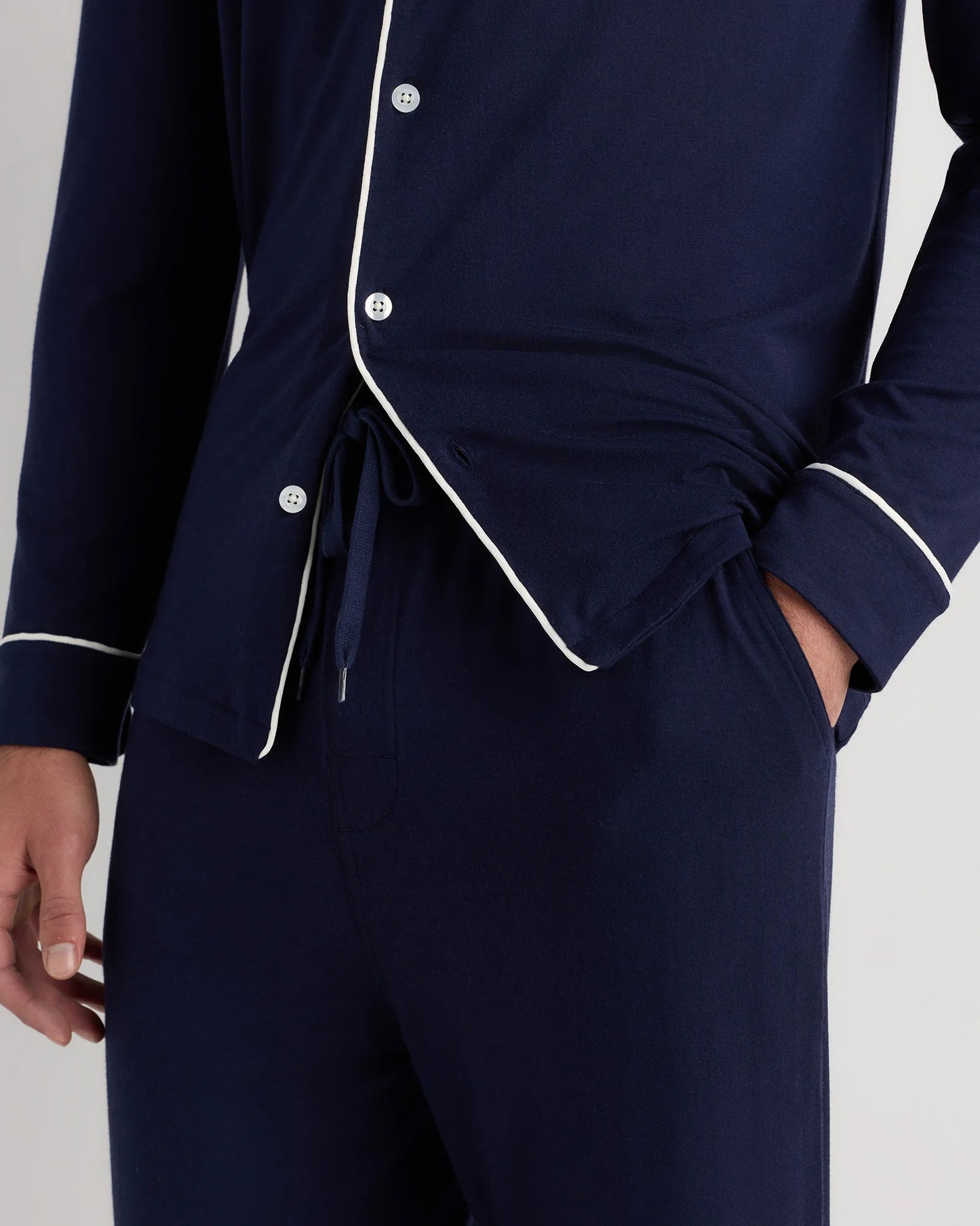 Bamboo Jersey Long Sleeve Pajama Set - S / Deep Navy