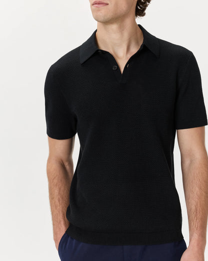 100% Organic Cotton Mesh-Stitch Sweater Polo - XS / Charcoal