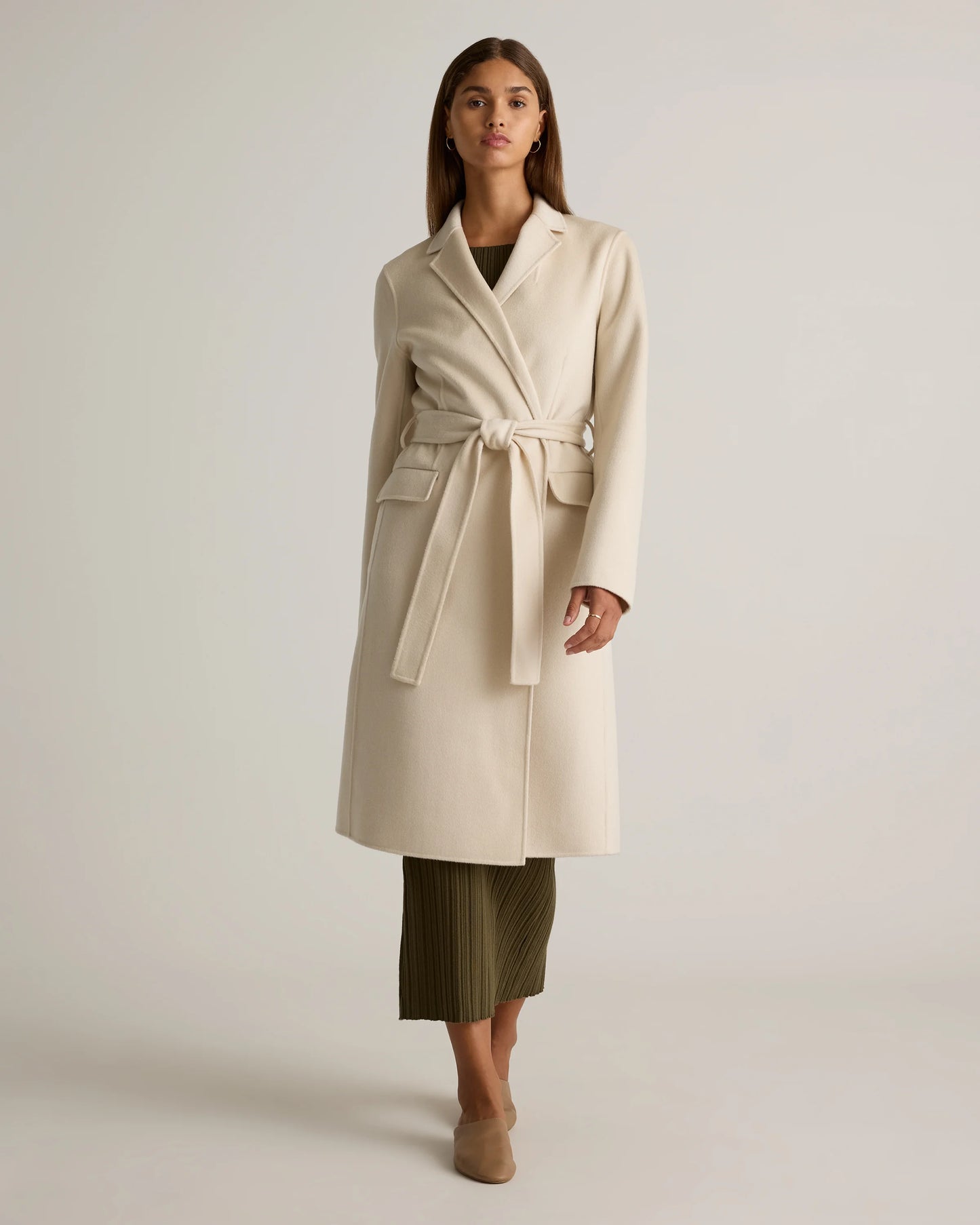 100% Mongolian Cashmere Double-Faced Wrap Coat - XS / Camel