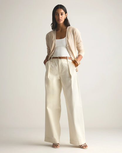Lightweight Cotton Cashmere Cardigan - XS / Heather Oatmeal