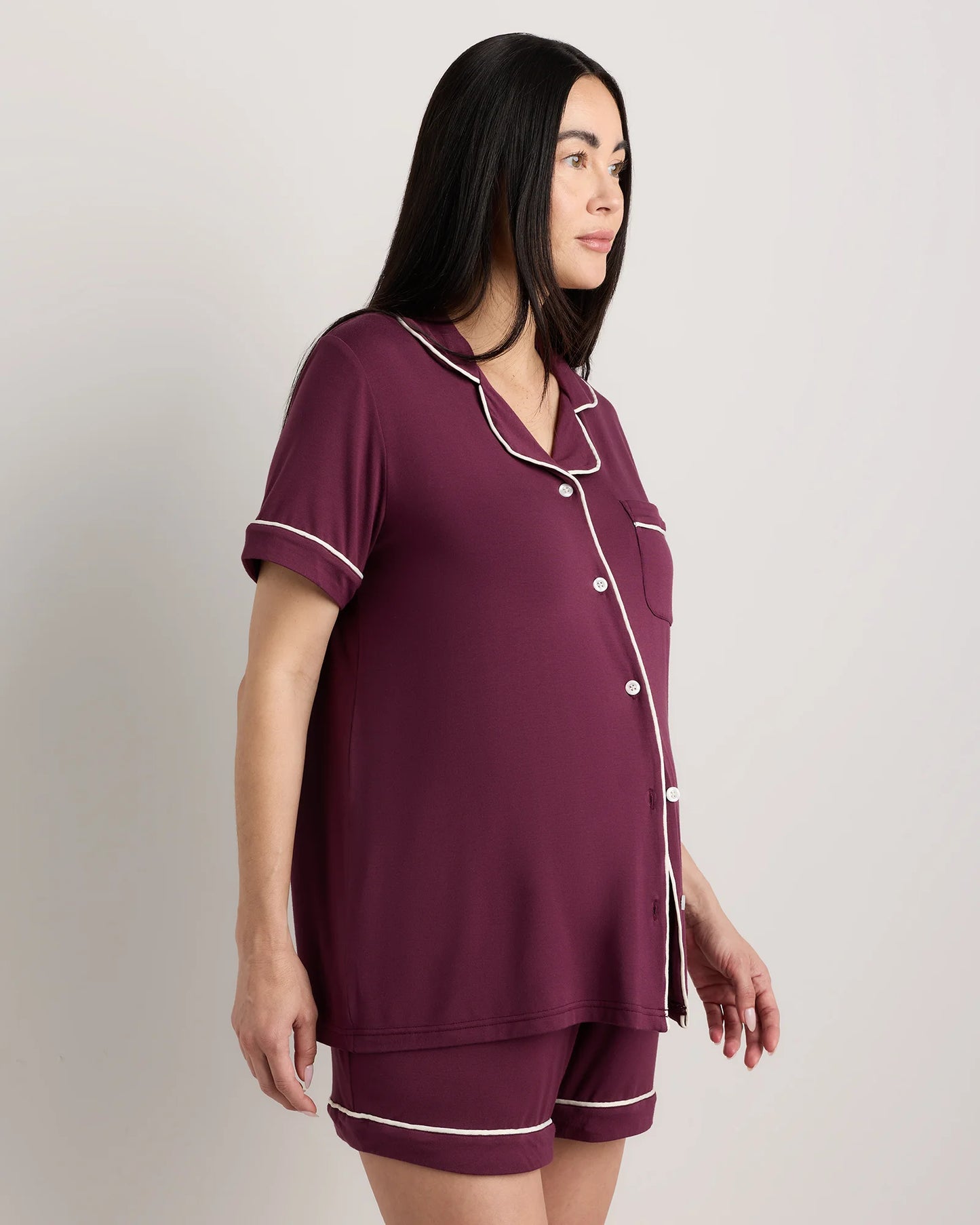 Bamboo Jersey Maternity Short Sleeve Pajama Set - XS / Wine Tasting Red