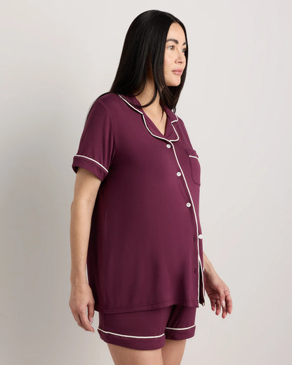 Bamboo Jersey Maternity Short Sleeve Pajama Set - XS / Wine Tasting Red