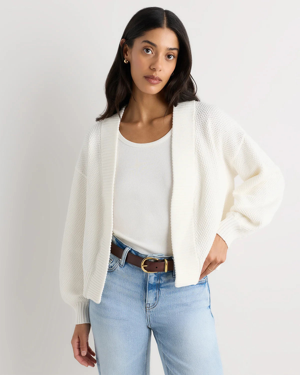 100% Organic Cotton Waffle Stitch Open Cardigan - XS / Sky Blue