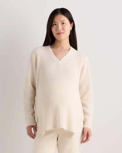 Mongolian Cashmere Ribbed Side Zip Maternity Sweater - XS / Heather Vintage Pink