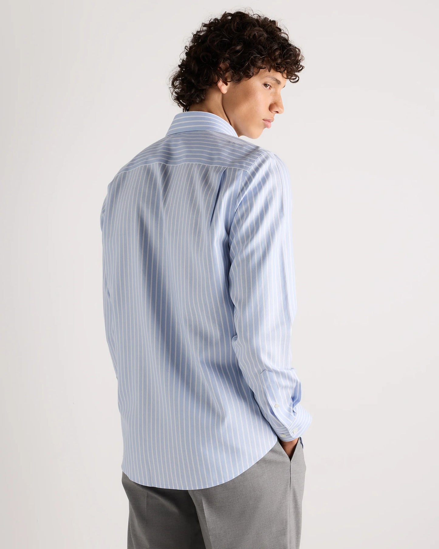Supima Cotton Herringbone Dress Shirt - S / Blue Stripe