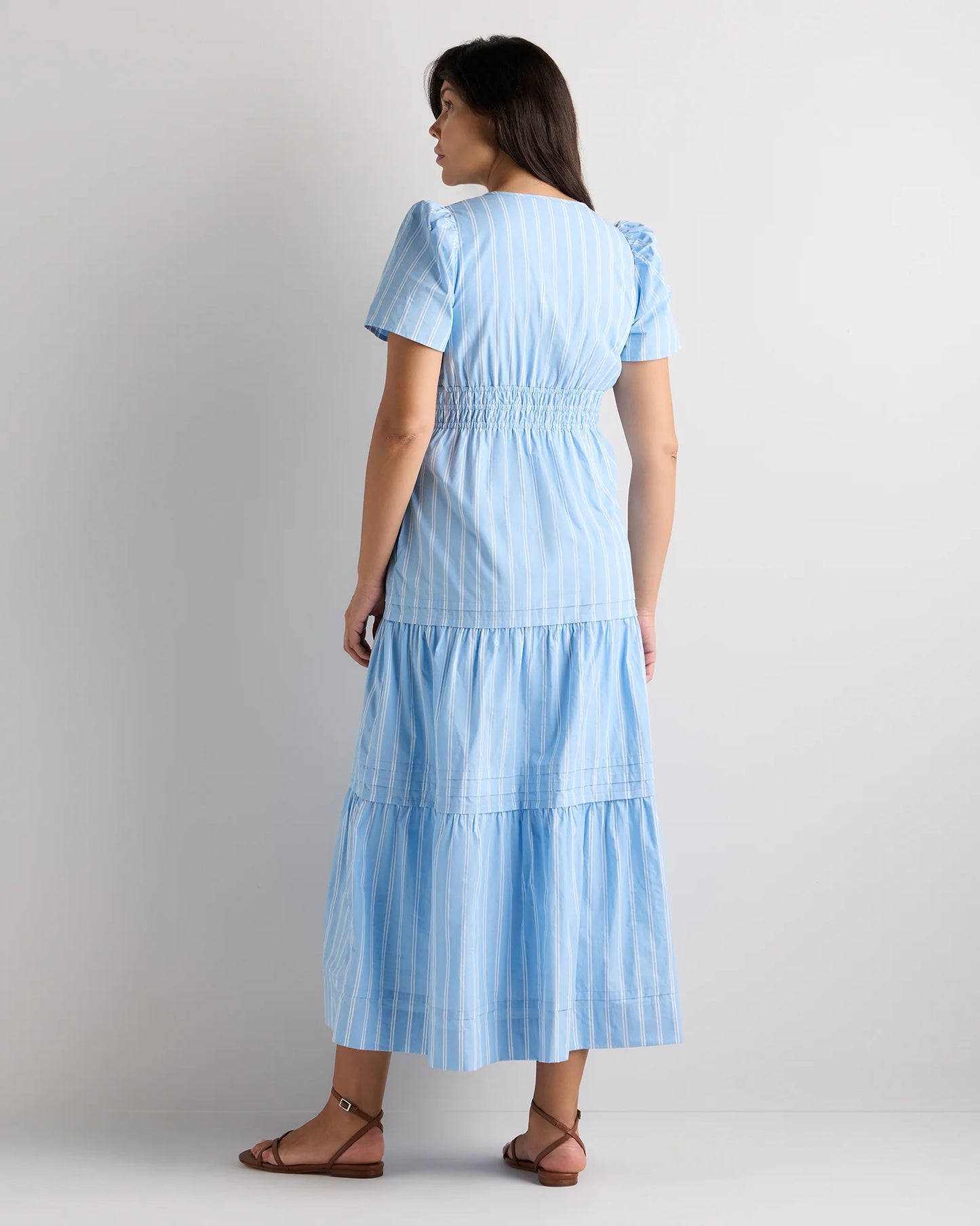 100% Organic Cotton Poplin Maternity Tiered Maxi Dress - XS / Riviera Blue Heirloom Floral