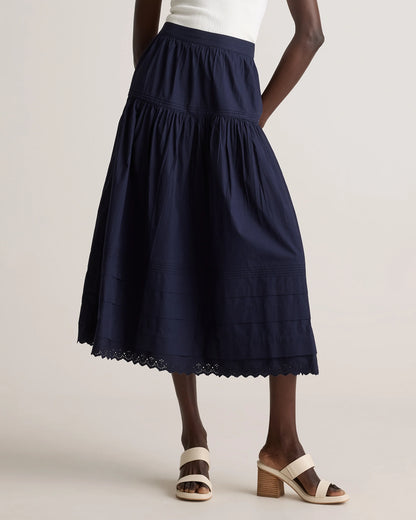 100% Organic Cotton Poplin Pintuck Maxi Skirt - XS / Black