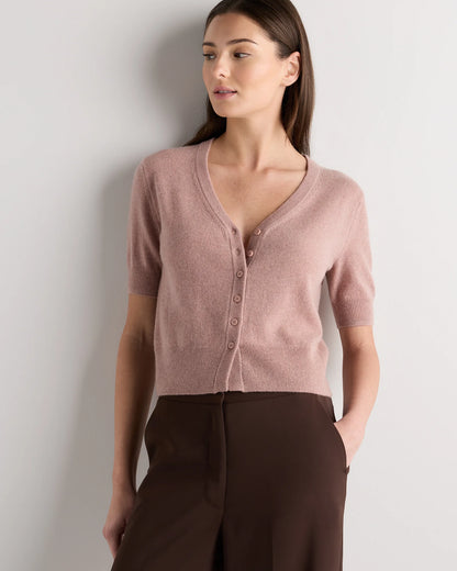 Mongolian Cashmere Short Sleeve Cardigan - XS / Oatmeal