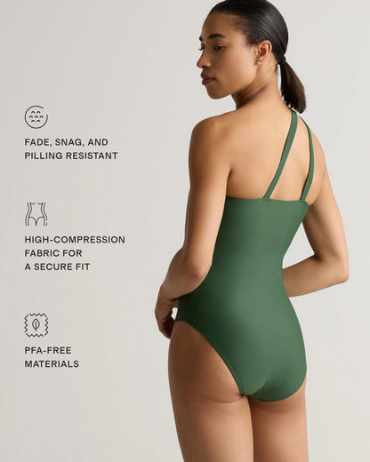 Italian One Shoulder One-Piece Swimsuit - XS / Palm