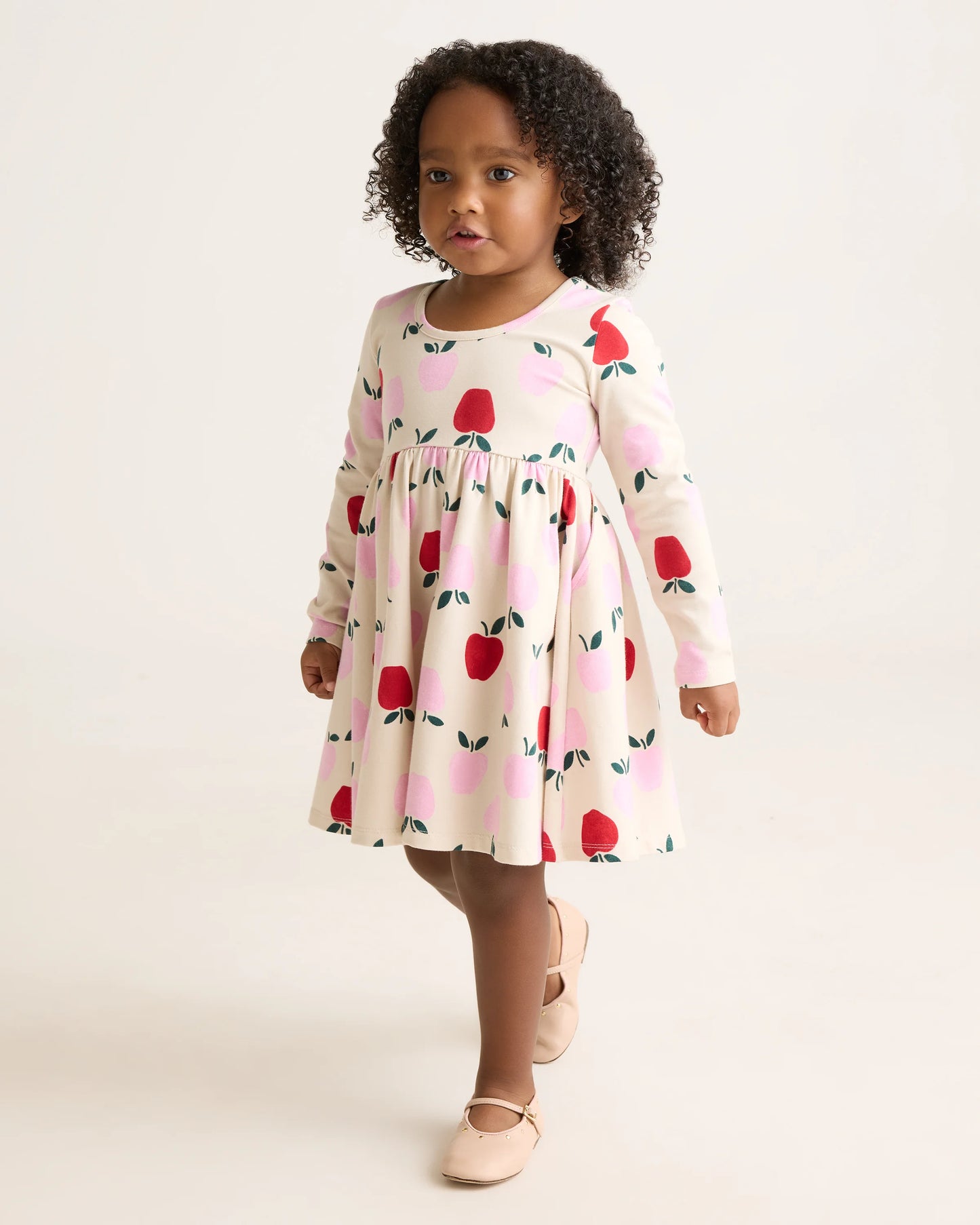 Organic Cotton Long Sleeve Skater Dress - 2T / Red Poppy Garden