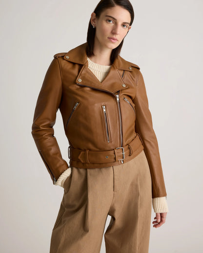 100% Leather Motorcycle Jacket - XS / Cognac