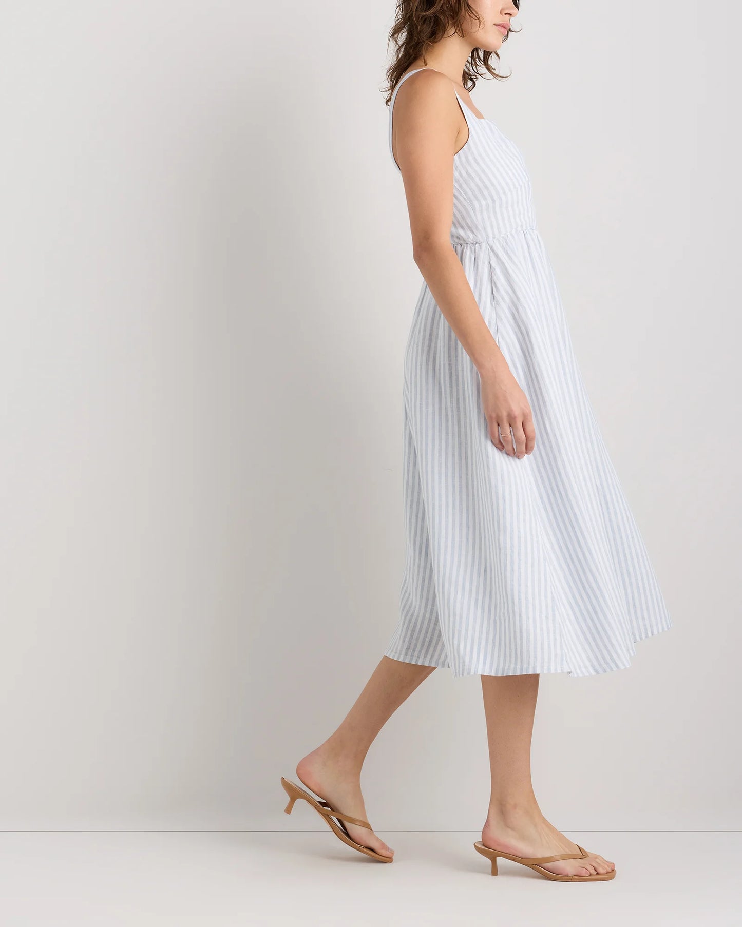 100% European Linen Fit & Flare Midi Dress - XS / Brick Red Heirloom Floral