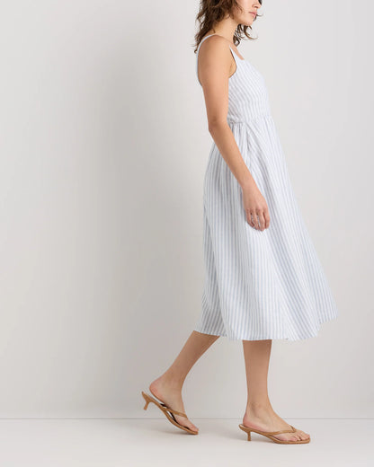 100% European Linen Fit & Flare Midi Dress - XS / Brick Red Heirloom Floral