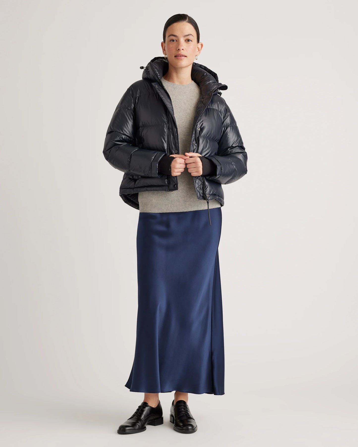 Responsible Down Cropped Puffer Jacket - XS / Shiny Black